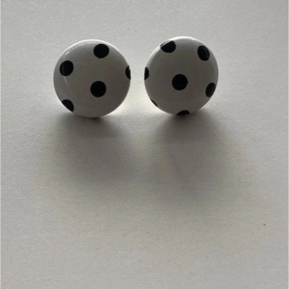 Vintage 1980 white Black Dot Circular earrings Pierced Earrings Round Light